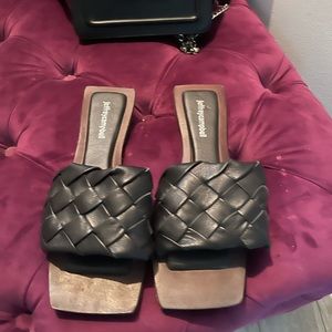 Jeffrey Campbell Womens Costello Black Leather Slip On Slide Sandals Size 8